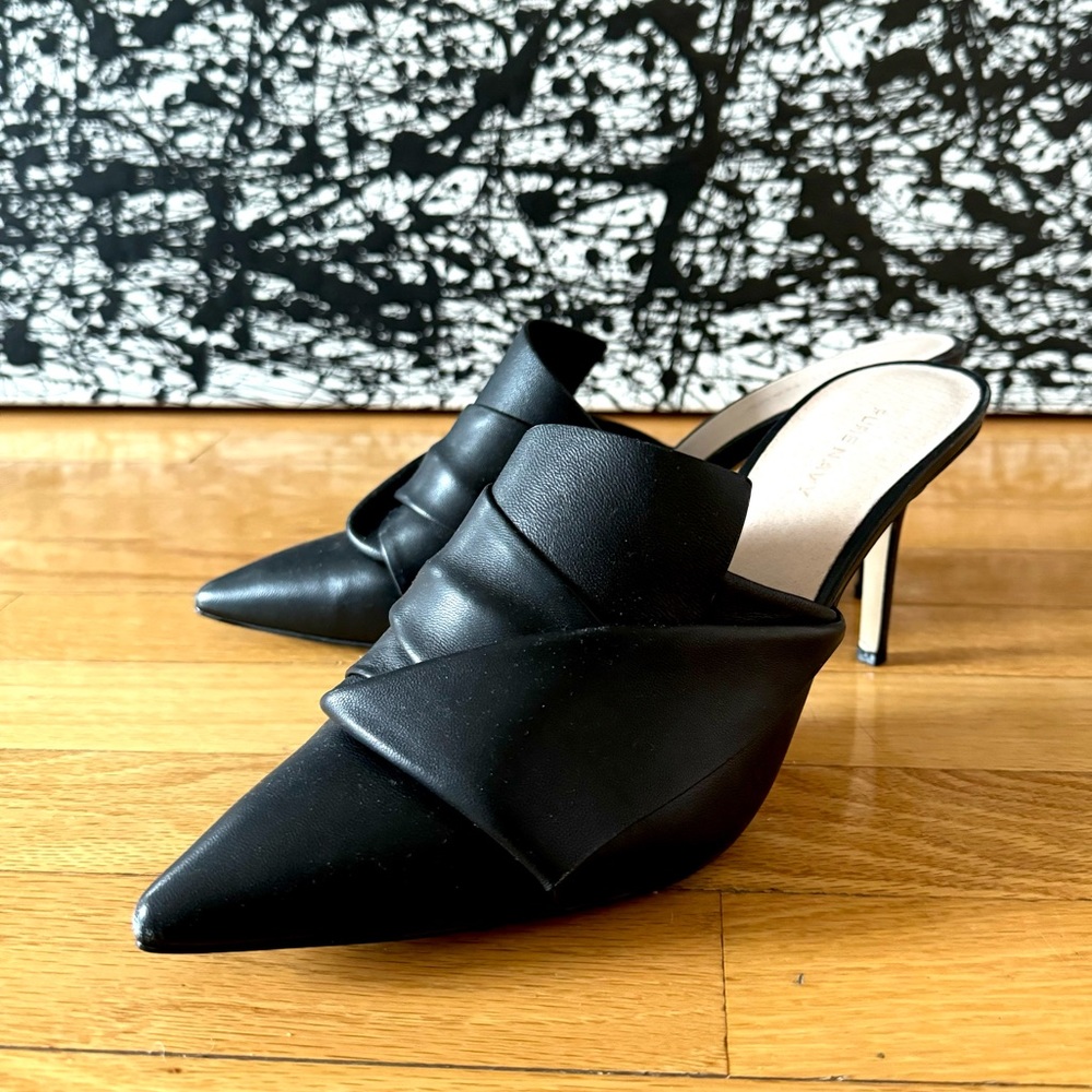 Black Butter Leather Mule Heels